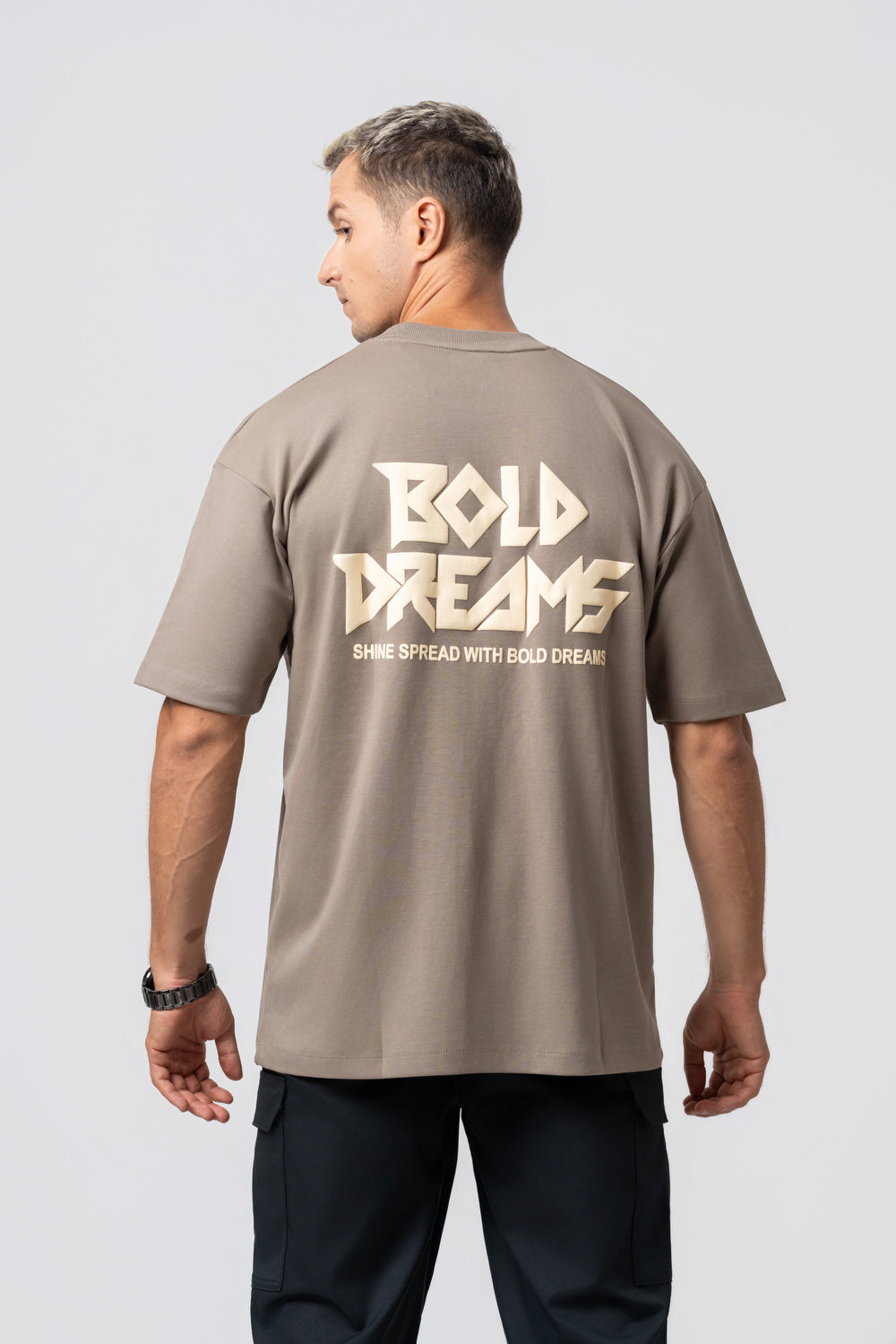 Oversize Backprint Interlock Tee - BOLD DREAMS (DEEP BEIGE)