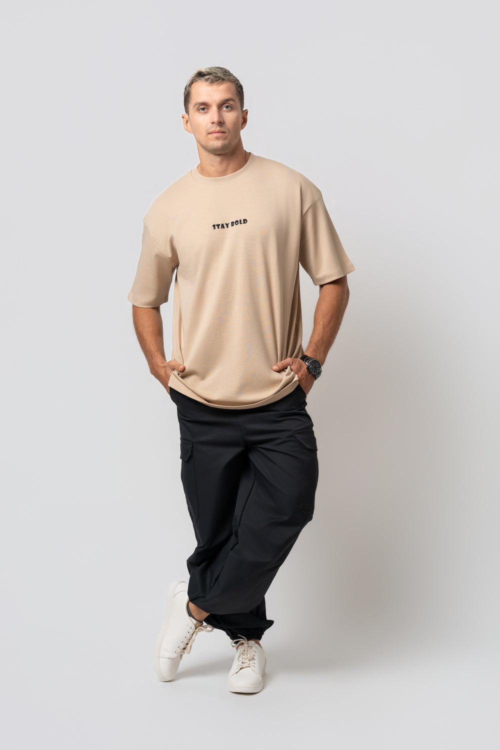Oversize Backprint Interlock Tee - BOLD DREAMS (BEIGE)