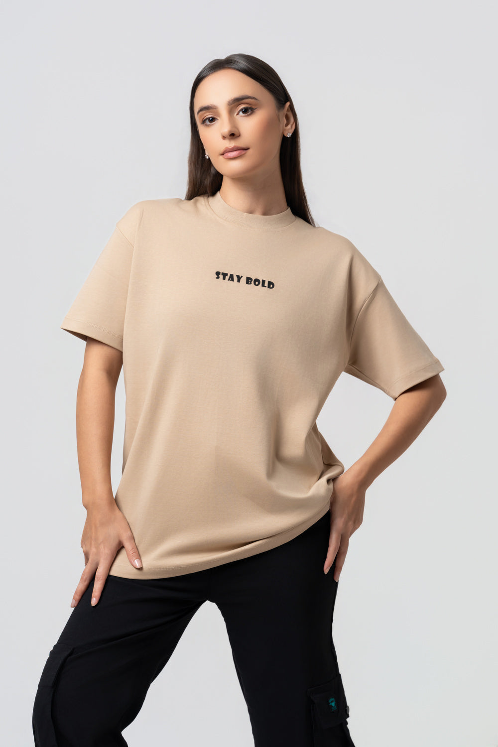 Oversize Backprint Interlock Tee - BOLD DREAMS (BEIGE)