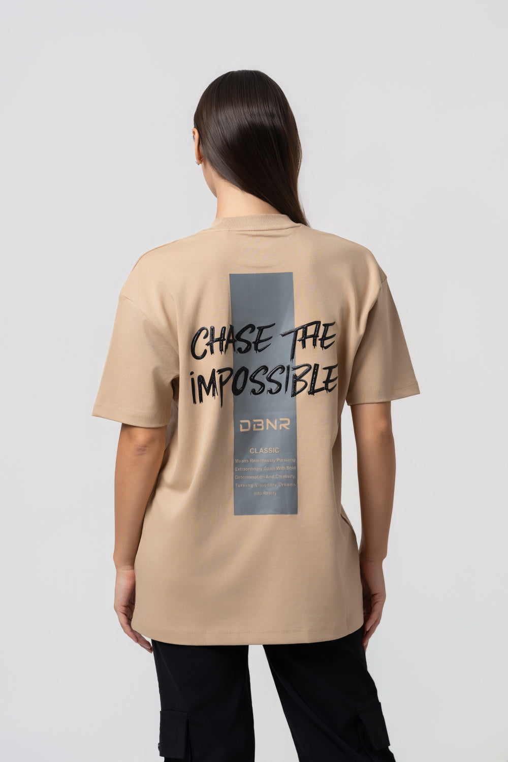 Oversize Backprint Interlock Tee - CHASE THE IMPOSSIBLE (BEIGE)