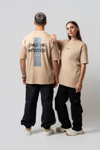 Oversize Backprint Interlock Tee - CHASE THE IMPOSSIBLE (BEIGE)