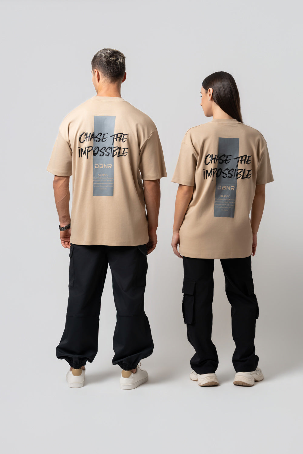 Oversize Backprint Interlock Tee - CHASE THE IMPOSSIBLE (BEIGE)