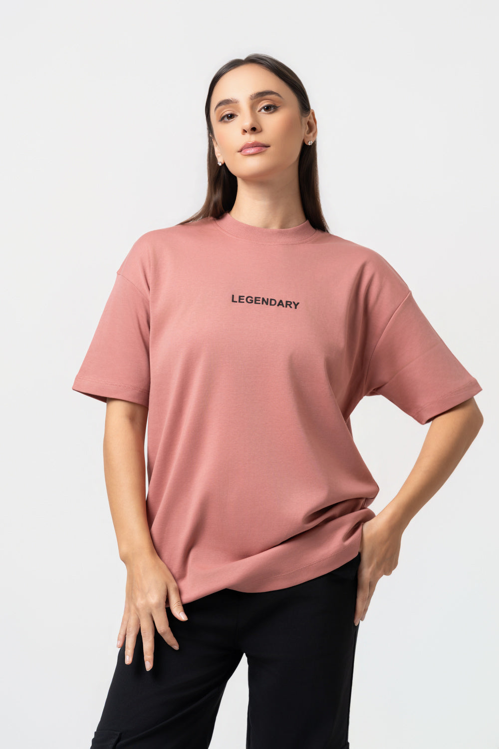 Oversize Backprint Interlock Tee - THE LEGEND (DUSTY ROSE)