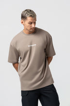 Oversize Backprint Interlock Tee - RISK IS BETTER THAN REGRET (DEEP BEIGE)