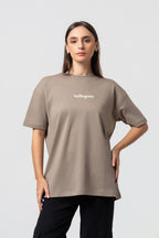 Oversize Backprint Interlock Tee - RISK IS BETTER THAN REGRET (DEEP BEIGE)