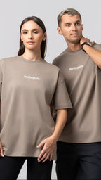 Oversize Backprint Interlock Tee - RISK IS BETTER THAN REGRET (DEEP BEIGE)
