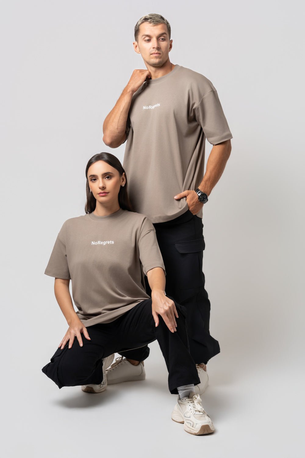 Oversize Backprint Interlock Tee - RISK IS BETTER THAN REGRET (DEEP BEIGE)