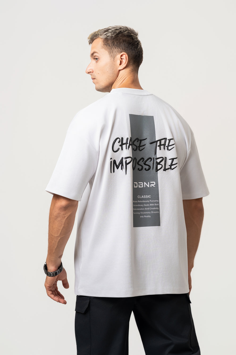 Oversize Backprint Interlock Tee - CHASE THE IMPOSSIBLE (WHITE)