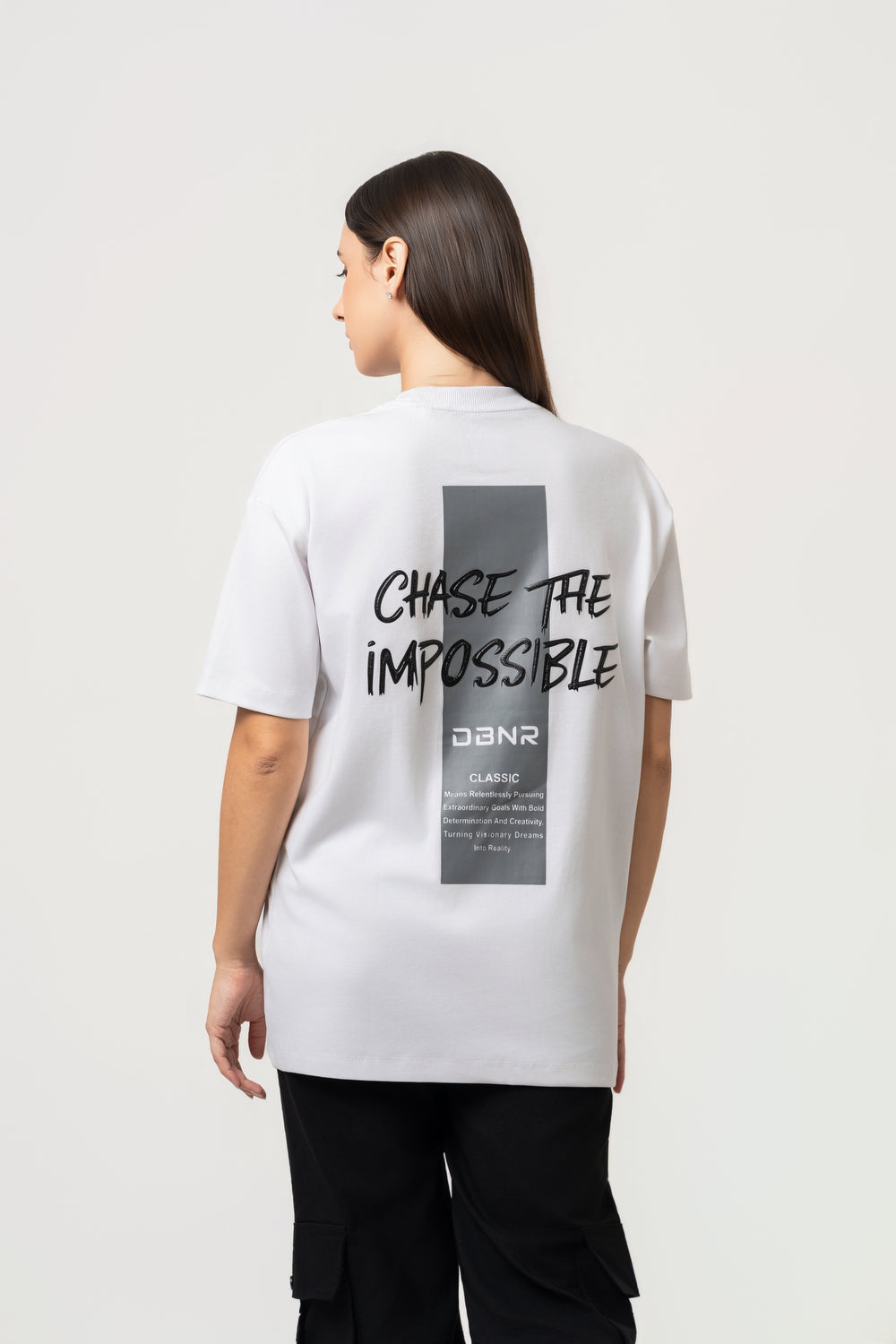 Oversize Backprint Interlock Tee - CHASE THE IMPOSSIBLE (WHITE)