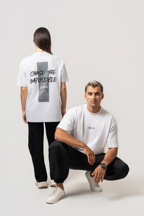 Oversize Backprint Interlock Tee - CHASE THE IMPOSSIBLE (WHITE)