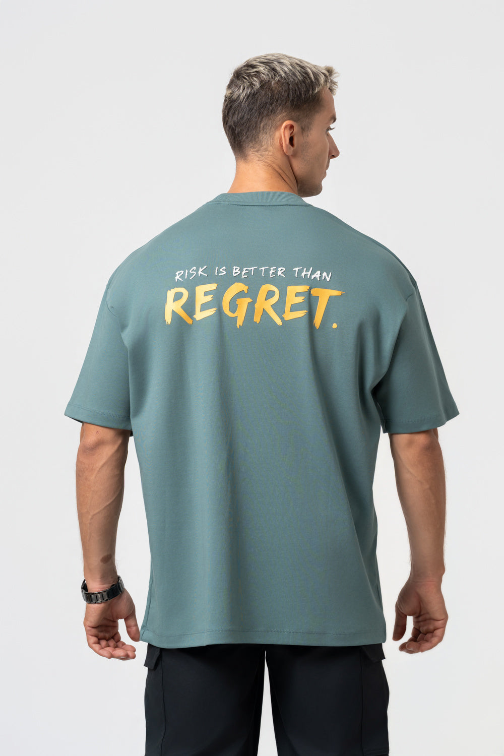 Oversize Backprint Interlock Tee - RISK IS BETTER THAN REGRET (MINT)