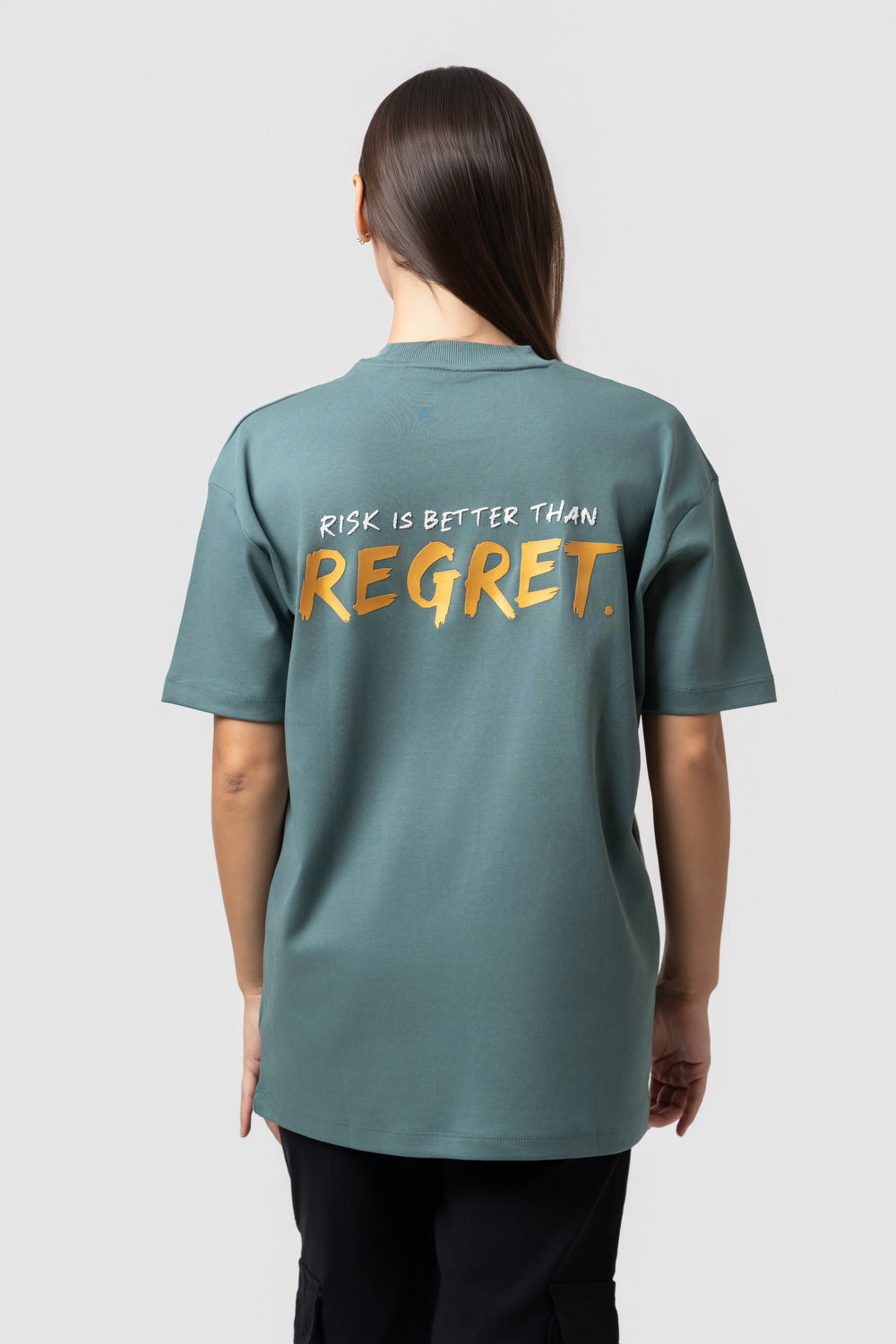 Oversize Backprint Interlock Tee - RISK IS BETTER THAN REGRET (MINT)