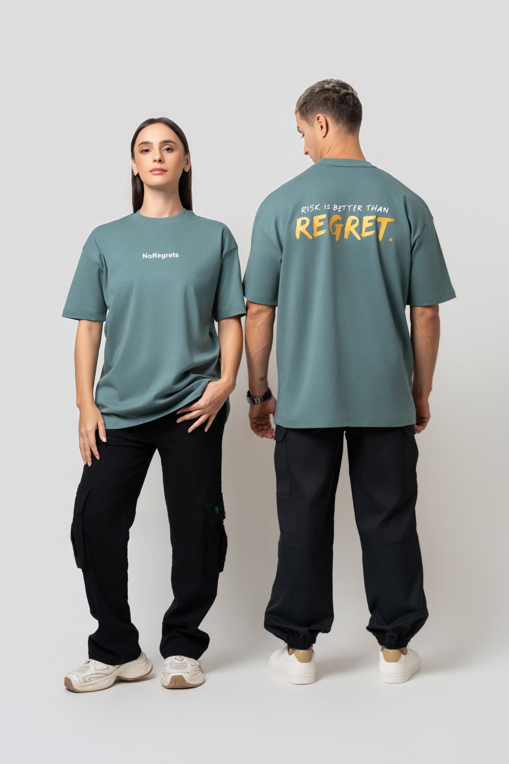 Oversize Backprint Interlock Tee - RISK IS BETTER THAN REGRET (MINT)