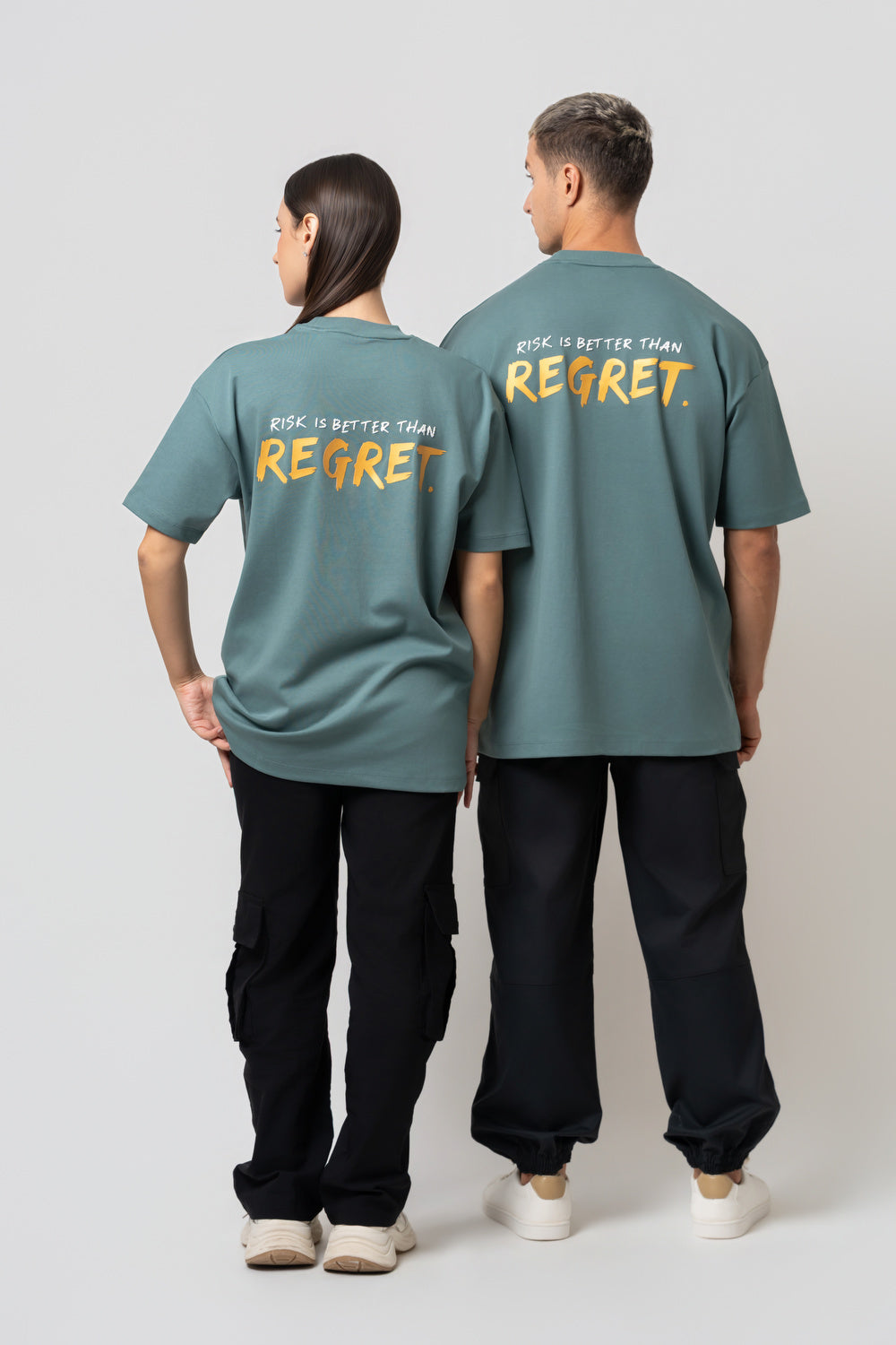 Oversize Backprint Interlock Tee - RISK IS BETTER THAN REGRET (MINT)