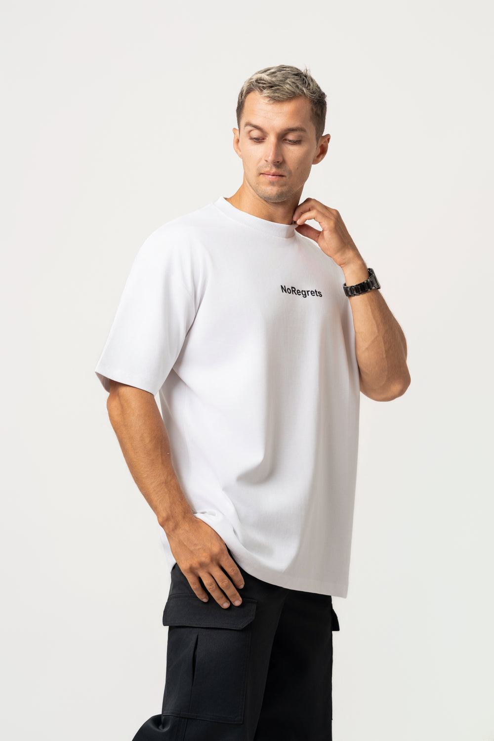 Oversize Backprint Interlock Tee - RISK IS BETTER THAN REGRET (WHITE)