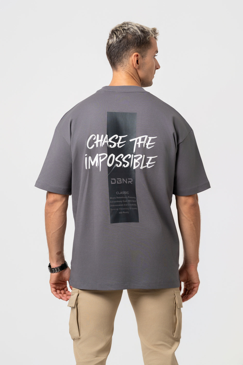 Oversize Backprint Interlock Tee - CHASE THE IMPOSSIBLE (DEEP ASH)