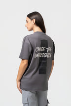 Oversize Backprint Interlock Tee - CHASE THE IMPOSSIBLE (DEEP ASH)