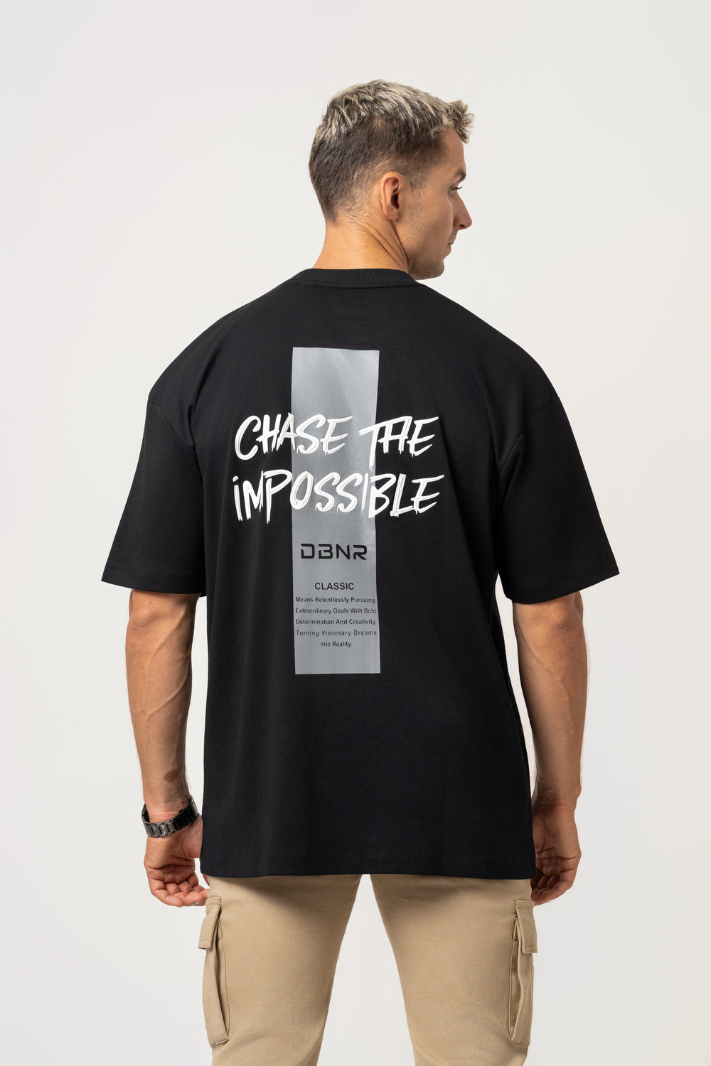 Oversize Backprint Interlock Tee - CHASE THE IMPOSSIBLE (BLACK)