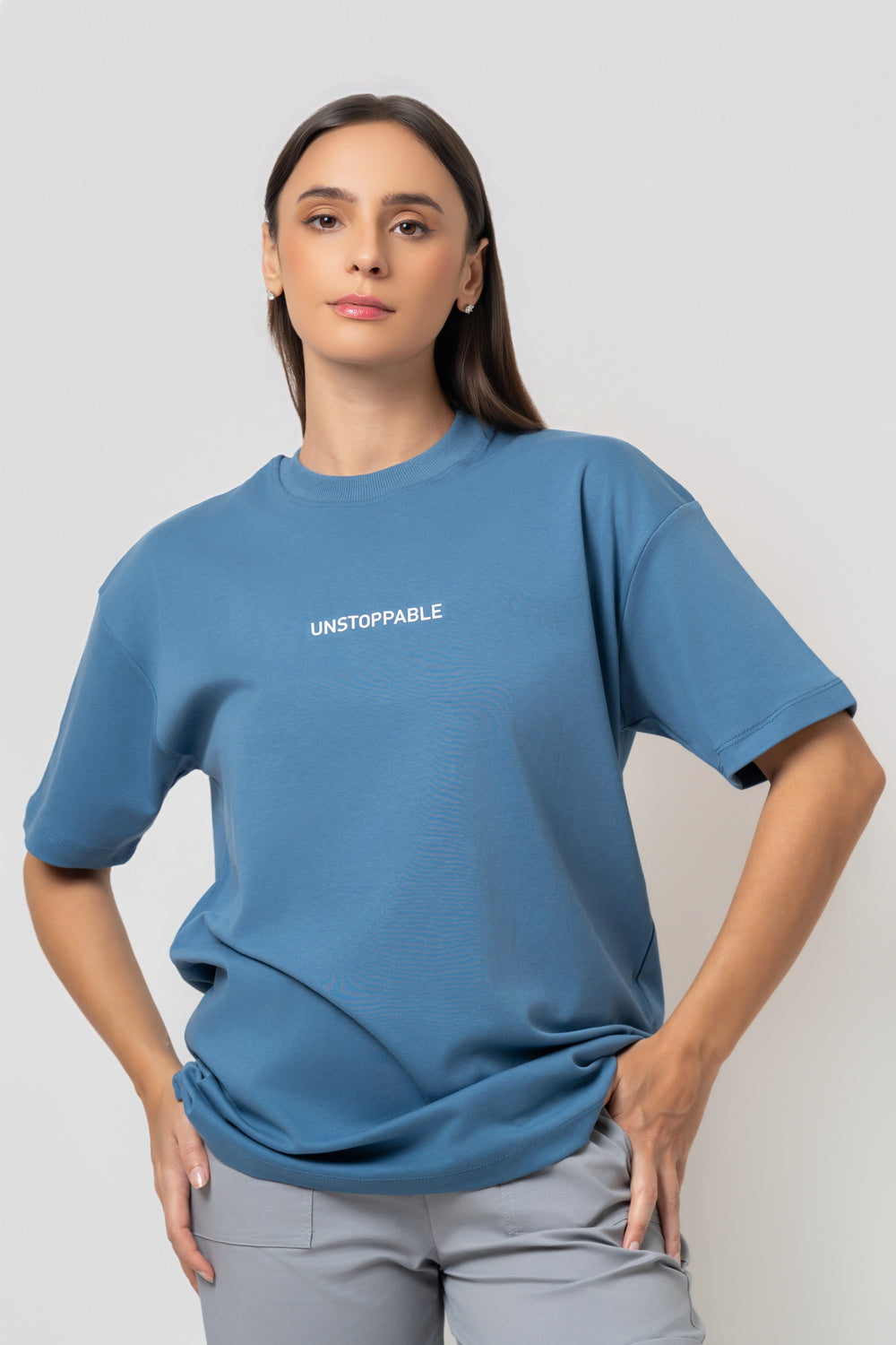 Oversize BaCKprint Interlock Tee - DESTINED TO WIN (ICE BLUE)