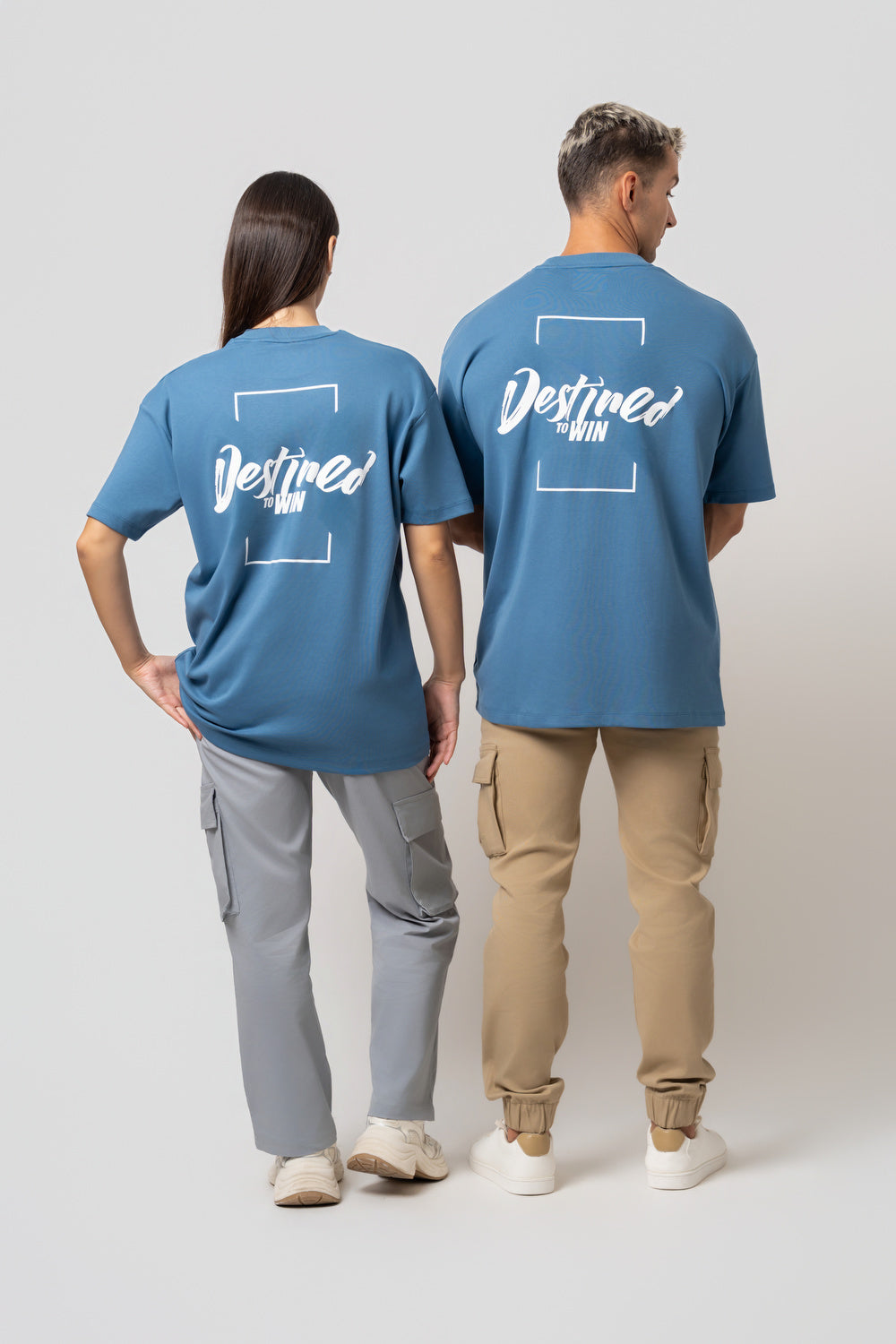 Oversize BaCKprint Interlock Tee - DESTINED TO WIN (ICE BLUE)