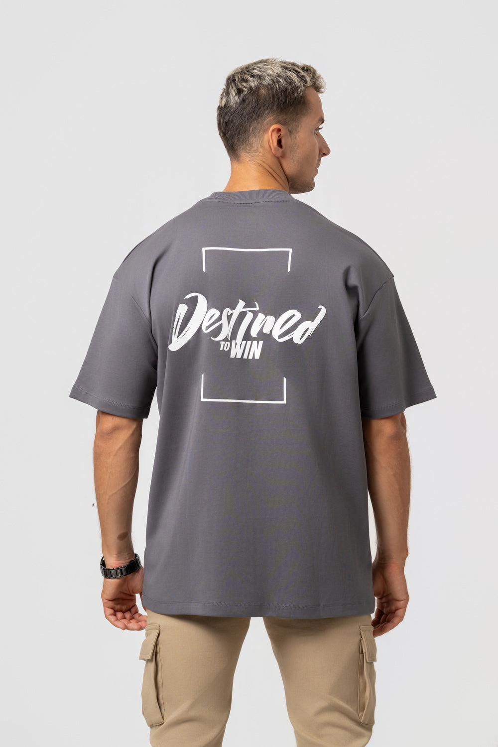 Oversize Backprint Interlock Tee - DESTINED TO WIN (DEEP ASH)