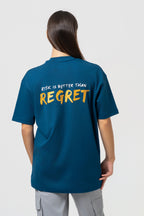 Oversize Backprint Interlock Tee - RISK IS BETTER THAN REGRET (PETROL)