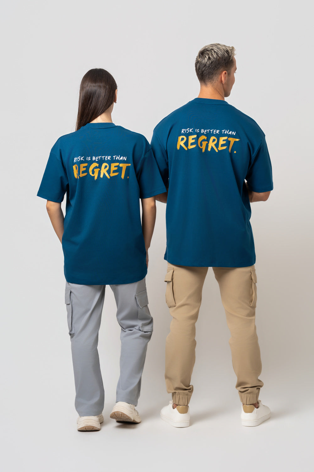 Oversize Backprint Interlock Tee - RISK IS BETTER THAN REGRET (PETROL)