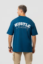 Oversize Bakcprint Interlock Tee - HUSTLE MENTALITY (PETROL)
