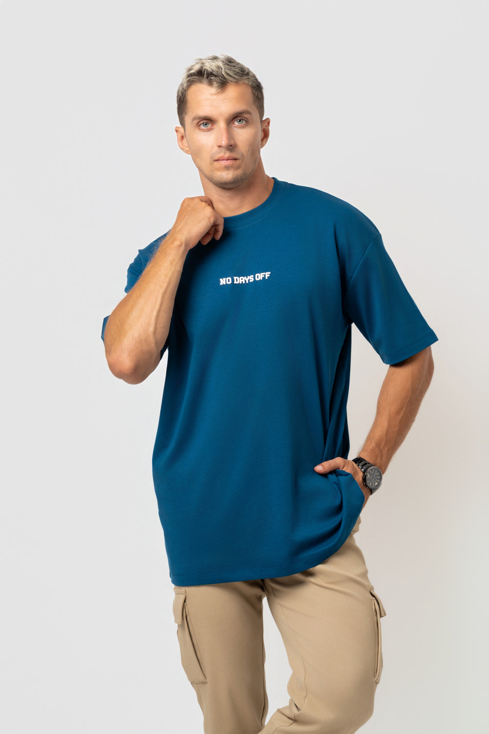 Oversize Bakcprint Interlock Tee - HUSTLE MENTALITY (PETROL)