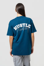 Oversize Bakcprint Interlock Tee - HUSTLE MENTALITY (PETROL)