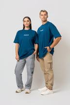 Oversize Bakcprint Interlock Tee - HUSTLE MENTALITY (PETROL)