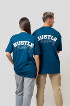 Oversize Bakcprint Interlock Tee - HUSTLE MENTALITY (PETROL)