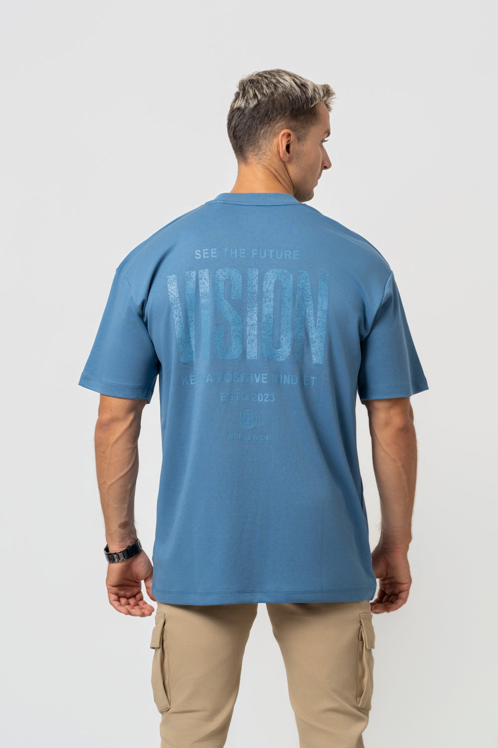 Oversize Backprint Interlock Tee - VISION (ICE BLUE)