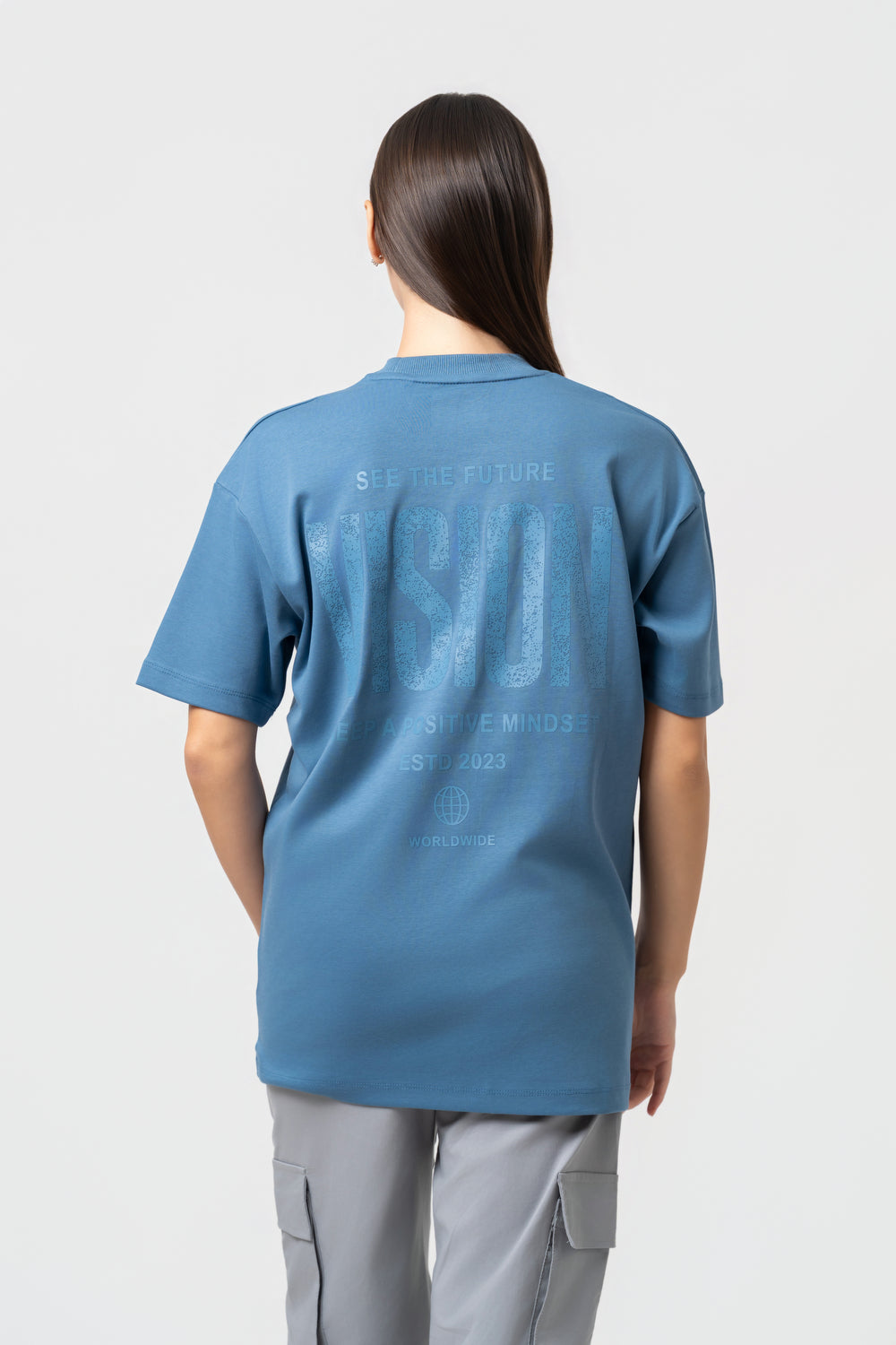 Oversize Backprint Interlock Tee - VISION (ICE BLUE)