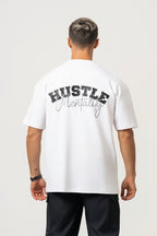 Oversize Bakcprint Interlock Tee - HUSTLE MENTALITY (WHITE)