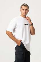 Oversize Bakcprint Interlock Tee - HUSTLE MENTALITY (WHITE)