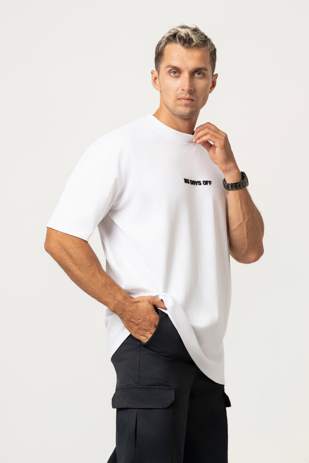 Oversize Bakcprint Interlock Tee - HUSTLE MENTALITY (WHITE)