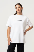 Oversize Bakcprint Interlock Tee - HUSTLE MENTALITY (WHITE)