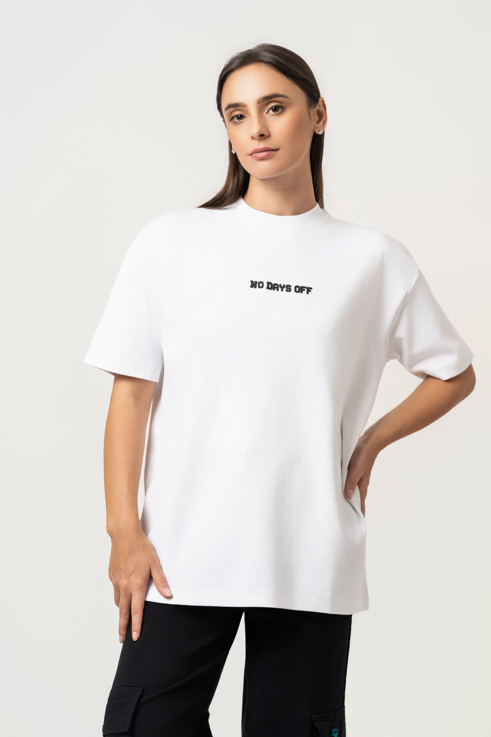Oversize Bakcprint Interlock Tee - HUSTLE MENTALITY (WHITE)