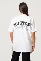 Oversize Bakcprint Interlock Tee - HUSTLE MENTALITY (WHITE)