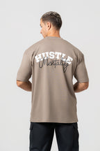 Oversize Bakcprint Interlock Tee - HUSTLE MENTALITY (DEEP BEIGE)
