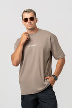 Oversize Bakcprint Interlock Tee - HUSTLE MENTALITY (DEEP BEIGE)