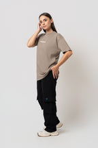 Oversize Bakcprint Interlock Tee - HUSTLE MENTALITY (DEEP BEIGE)