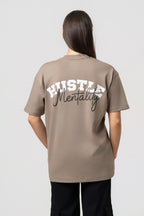 Oversize Bakcprint Interlock Tee - HUSTLE MENTALITY (DEEP BEIGE)