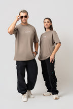 Oversize Bakcprint Interlock Tee - HUSTLE MENTALITY (DEEP BEIGE)
