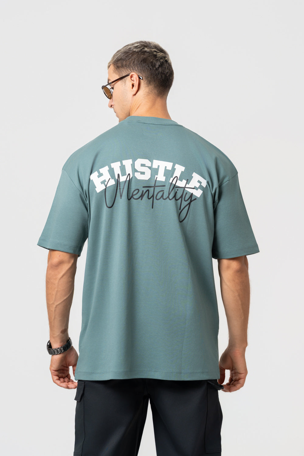 Oversize Backprint Interlock Tee - HUSTLE MENTALITY (MINT)