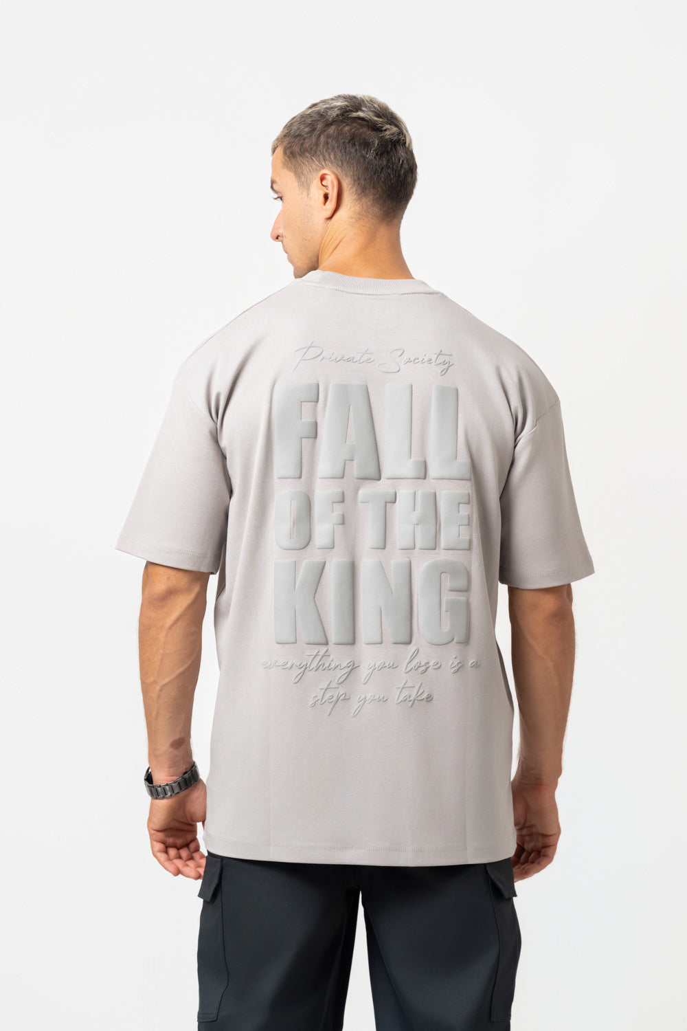 Oversize Backprint Interlock Tee - FALL OF THE KING (LITE ASH)