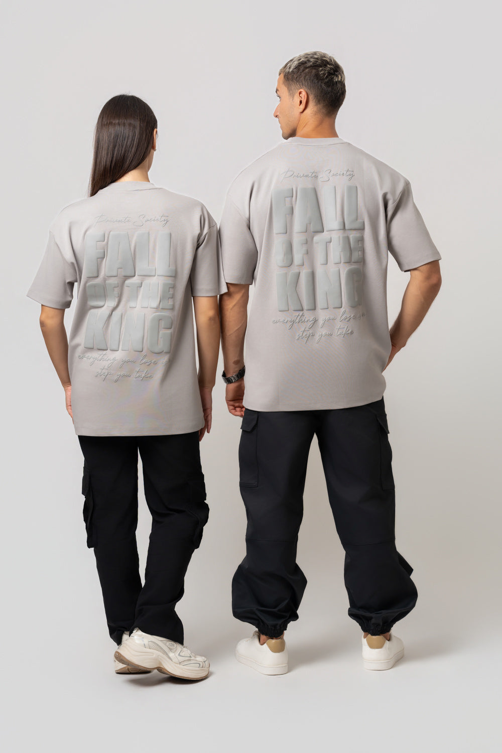 Oversize Backprint Interlock Tee - FALL OF THE KING (LITE ASH)