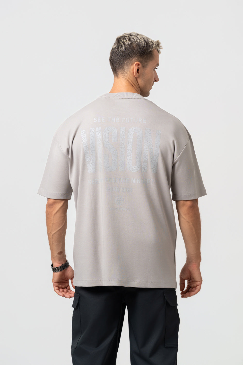 Oversize Backprint Interlock Tee - VISION (LITE ASH)