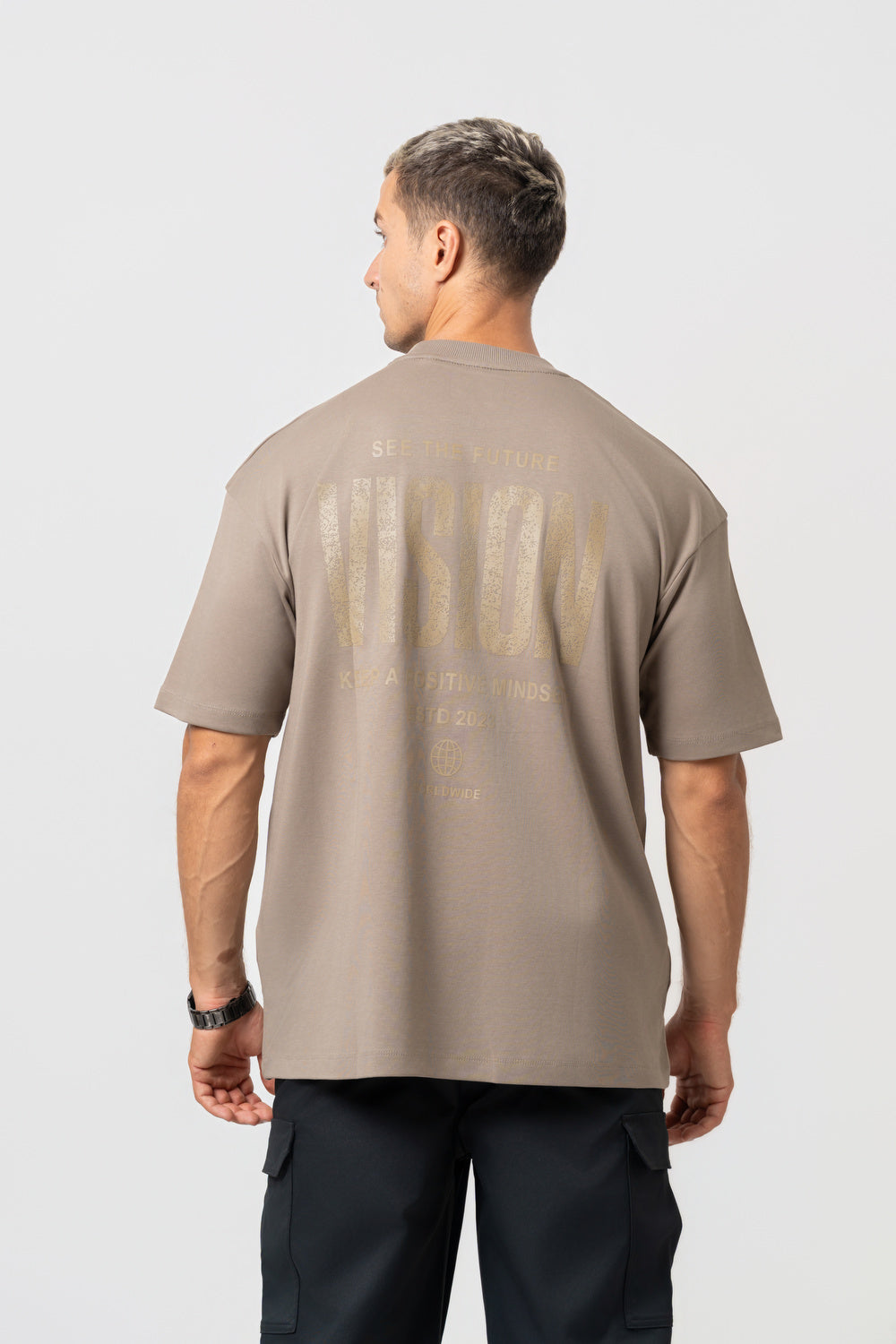 Oversize Backprint Interlock Tee - VISION (DEEP BEIGE)